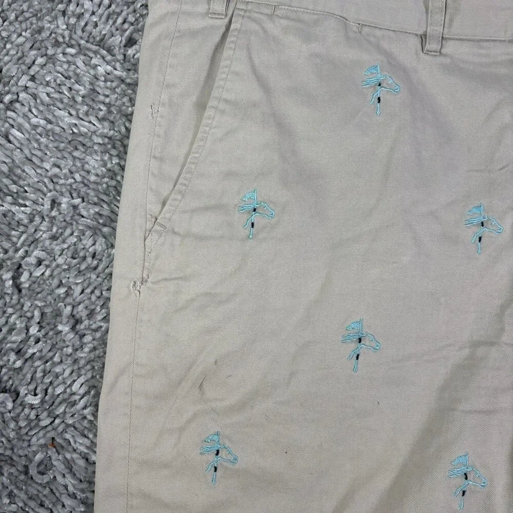 Castaway Nantucket Chino Shorts Mens 36 Embroidered Horses Beige Preppy Summer